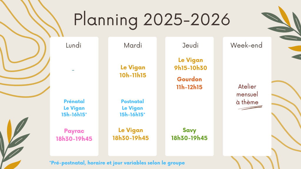 planning des cours de yoga au vigan à gourdon à payrac et à savy