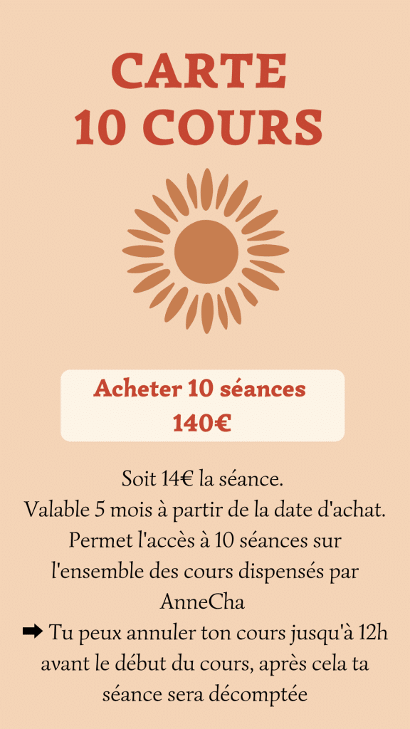 Affiche de AnneCha prof de yoga qui annonce ses tarif de cours de yoga