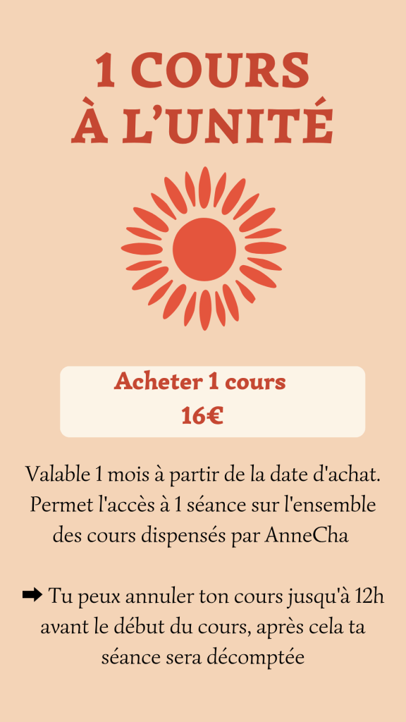Affiche de AnneCha prof de yoga qui annonce ses tarif de cours de yoga